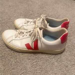 Veja White Sneakers with Red Accents